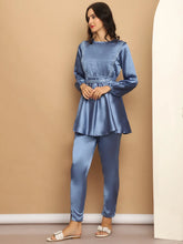 Women's Embroidered A-line Top and Trouser With Belt-JNCS-3005Blue